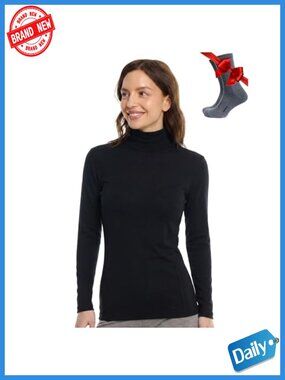 Merino Wool Base Layer Women Turtleneck Long Sleeve Thermal Shirt